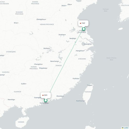 Mapa lotu bezpośredniego Shenzhen – Yancheng