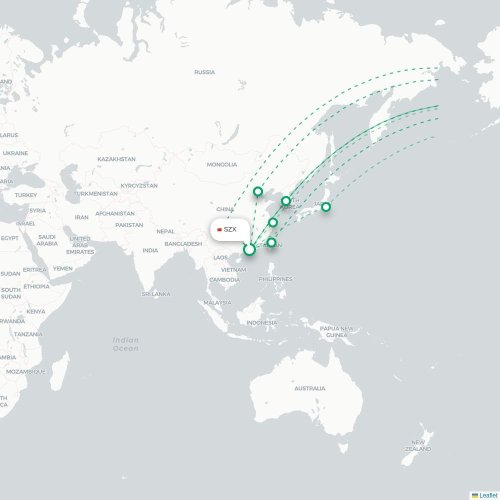 Shenzhen - Vancouver karta över direktflyg