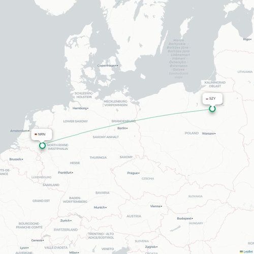 Mapa de vuelo directo Szymany - Düsseldorf