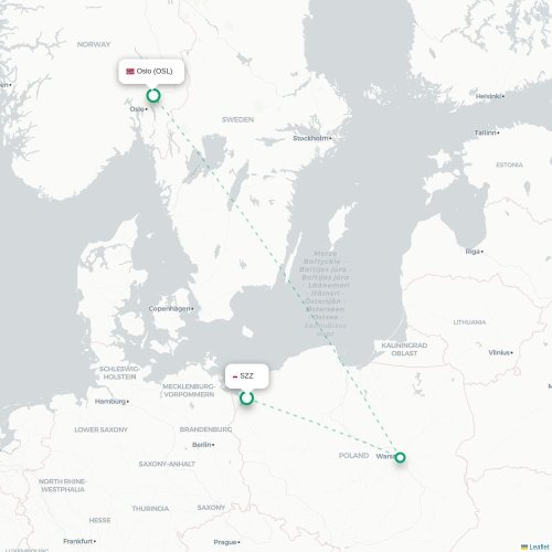 Mapa de vuelo directo Szczecin - Oslo
