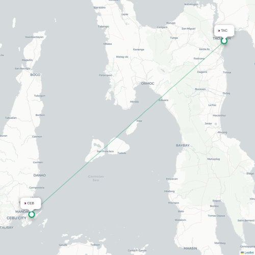 Mapa de vuelo directo Tacloban City - Ciudad de Cebú