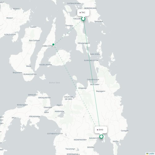 Mapa de vuelo directo Tacloban City - Dávao
