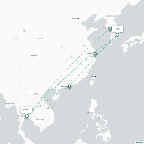 Mapa lotu bezpośredniego Taegu – Bangkok