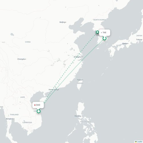 Mapa lotu bezpośredniego Taegu – Da Nang
