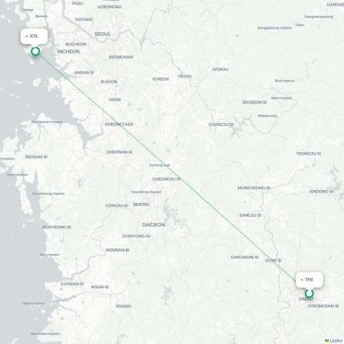 Mapa de vuelo directo Daegu - Incheon