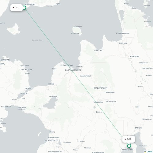 Mapa lotu bezpośredniego Panglao – Davao