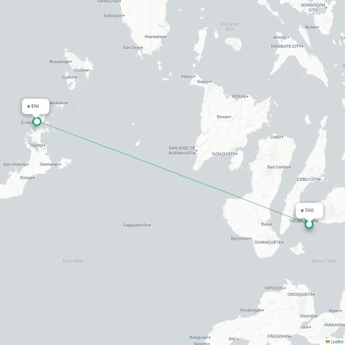 Mapa lotu bezpośredniego Panglao – El Nido