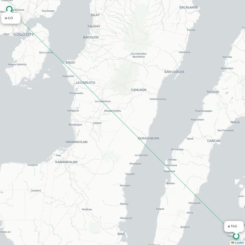 Mapa lotu bezpośredniego Panglao – Iloilo City