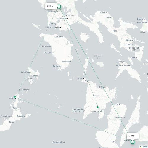 Mapa lotu bezpośredniego Panglao – Manila