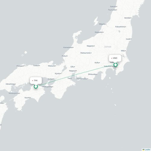 Mapa lotu bezpośredniego Takamatsu – Tokio
