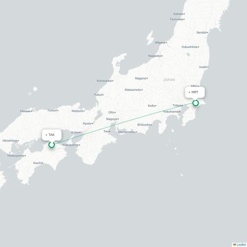 Mapa lotu bezpośredniego Takamatsu – Tokio