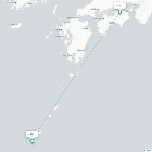 Mapa lotu bezpośredniego Takamatsu – Okinawa
