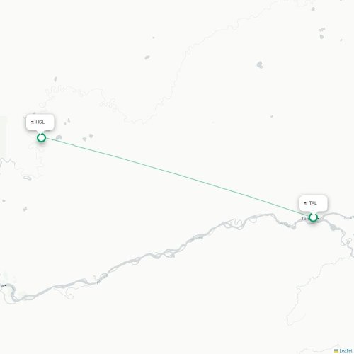 Mapa lotu bezpośredniego Tanana – Huslia