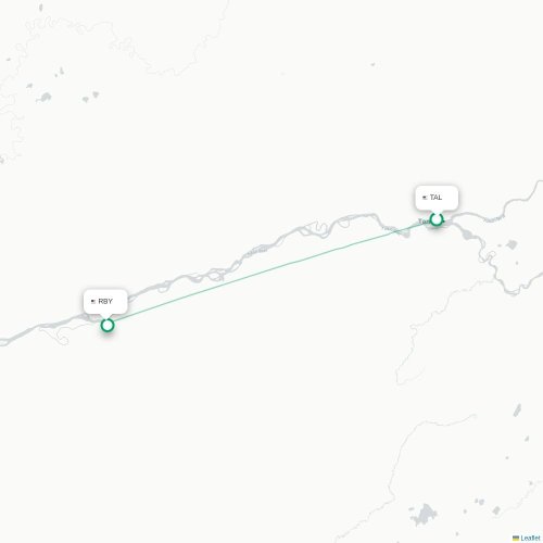 Mapa lotu bezpośredniego Tanana – Ruby