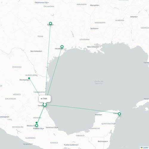 Tampico - Villahermosa kort over direkte fly