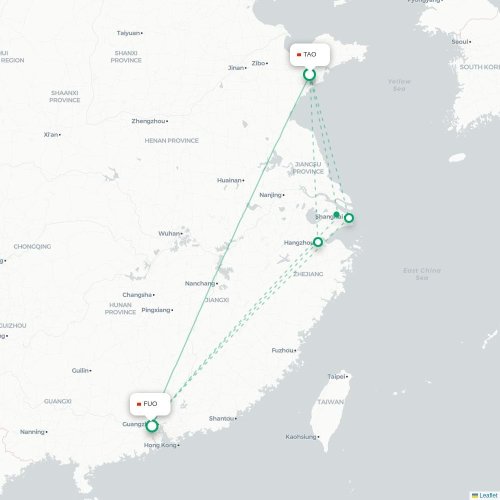 Mapa lotu bezpośredniego Qingdao – Foshan