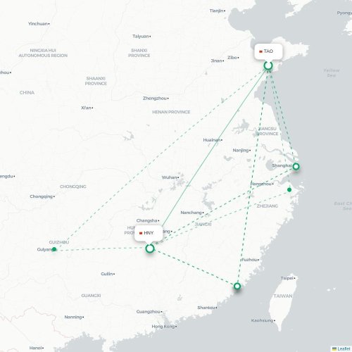 Mapa lotu bezpośredniego Qingdao – Hengyang