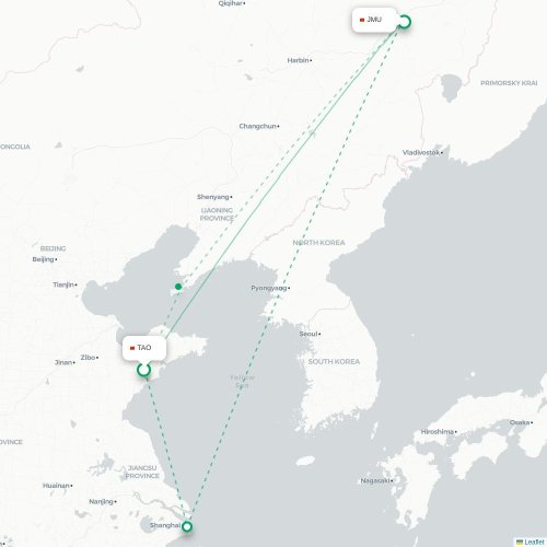Mapa lotu bezpośredniego Qingdao – Jiamusi