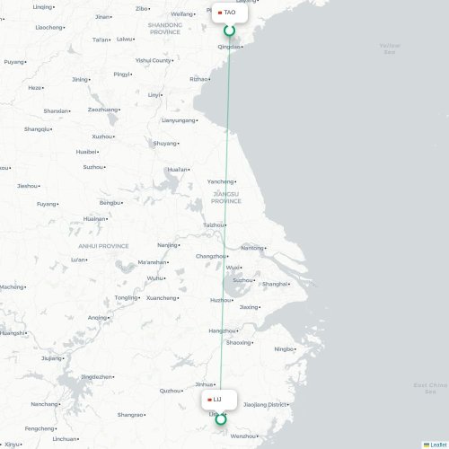 Mapa lotu bezpośredniego Qingdao – Lishui