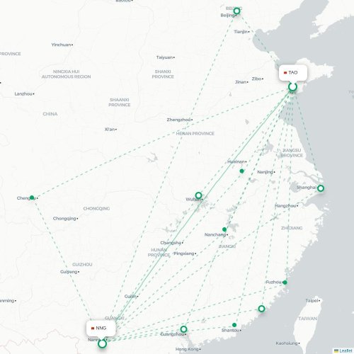Mapa lotu bezpośredniego Qingdao – Nanning