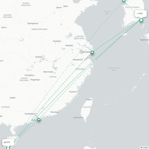 Mapa lotu bezpośredniego Qingdao – Pusan