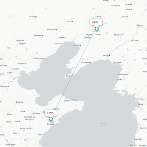 Mapa lotu bezpośredniego Qingdao – Shenyang