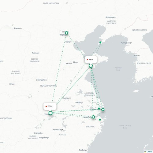 Mapa lotu bezpośredniego Qingdao – Wuhan