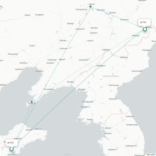 Mapa lotu bezpośredniego Qingdao – Yanbian