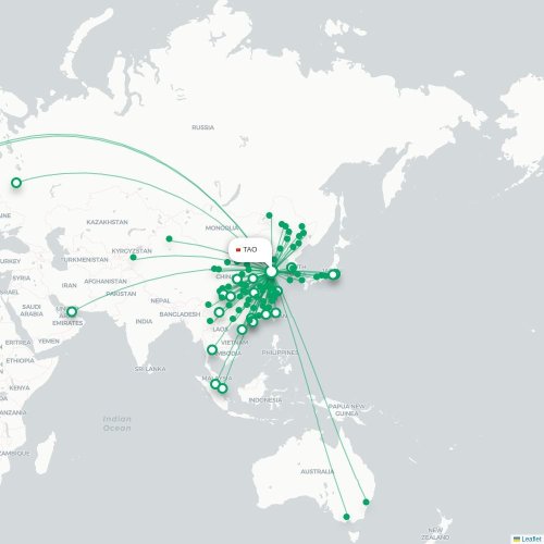 Mapa lotu bezpośredniego Qingdao – Kanton