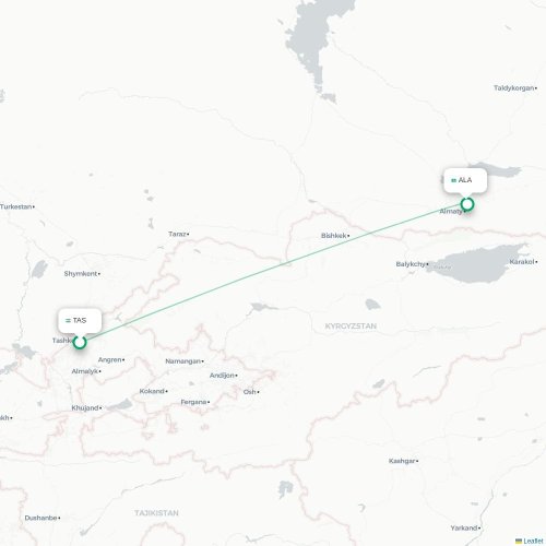 Mapa de vuelo directo Taskent - Almatý