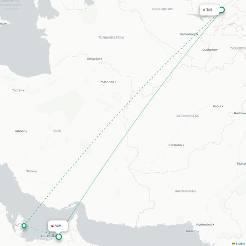 Mapa de vuelo directo Taskent - Abu Dabi