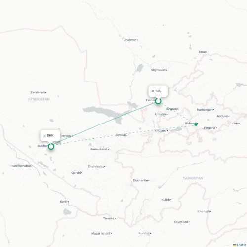 Mapa de vuelo directo Taskent - Bujará