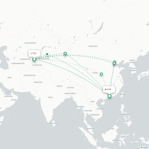 Mapa lotu bezpośredniego Taszkent – Kanton