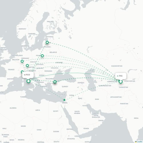 Mapa de vuelo directo Taskent - Roma
