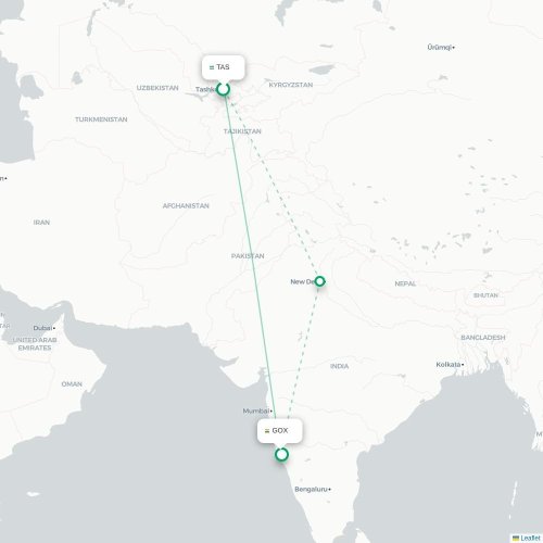 Mapa de vuelo directo Taskent - Pernem