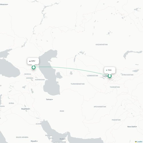 Mapa de vuelo directo Taskent - Grozni