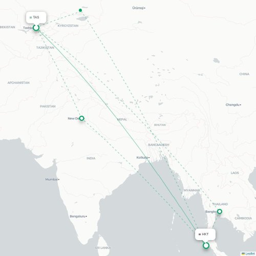 Mapa de vuelo directo Taskent - Phuket