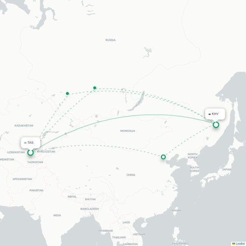 Mapa lotu bezpośredniego Taszkent – Chabarowsk