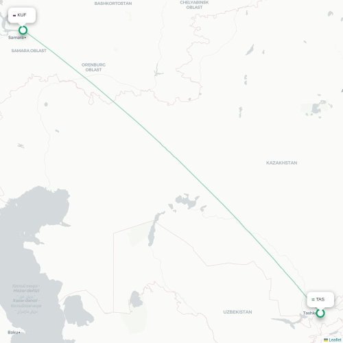 Mapa de vuelo directo Taskent - Samara