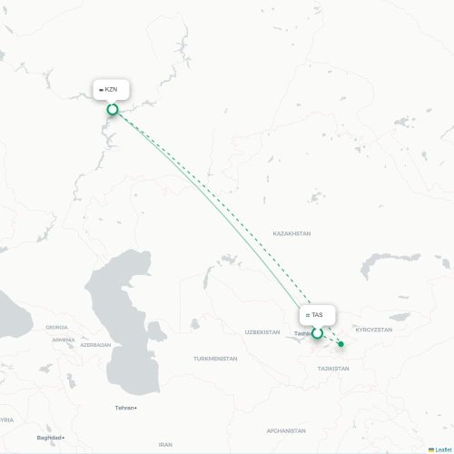 Mapa lotu bezpośredniego Taszkent – Kazań
