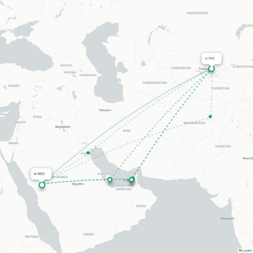 Mapa de vuelo directo Taskent - Medina