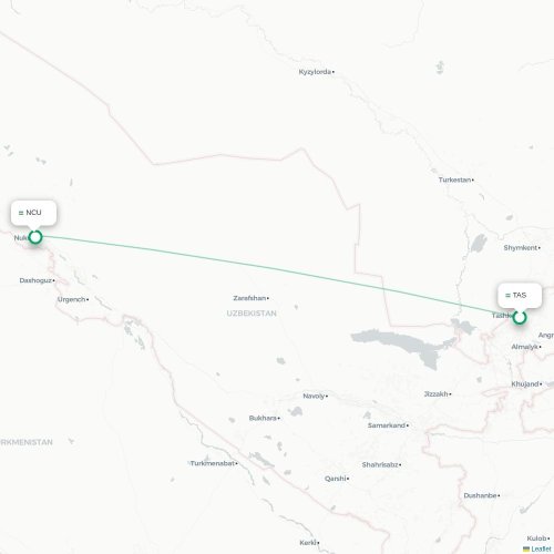 Mapa de vuelo directo Taskent - Nukus