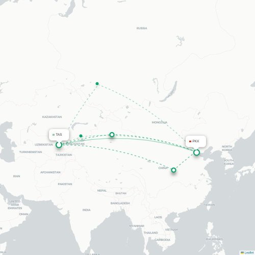 Mapa lotu bezpośredniego Taszkent – Pekin
