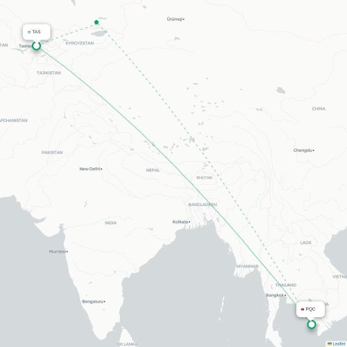 Mapa de vuelo directo Taskent - Phu Quoc