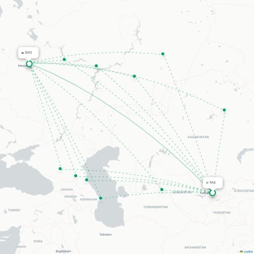 Mapa de vuelo directo Taskent - Moscú