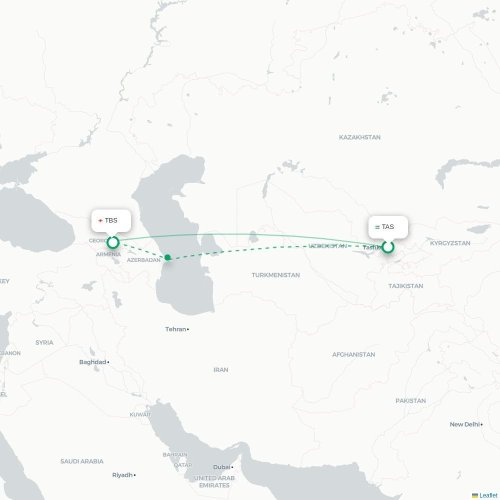Mapa de vuelo directo Taskent - Tiflis