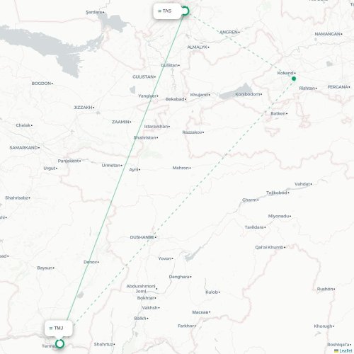 Mapa de vuelo directo Taskent - Termez