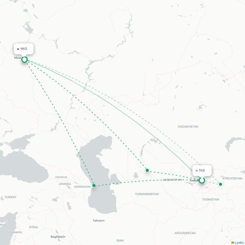 Mapa de vuelo directo Taskent - Moscú
