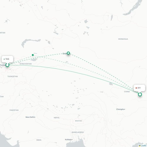 Mapa lotu bezpośredniego Taszkent – Xi'an