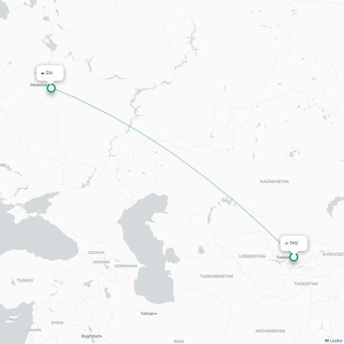 Mapa de vuelo directo Taskent - Moscú